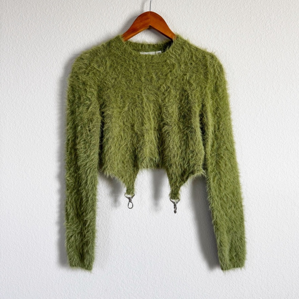 The Ragged Priest Green Fuzzy Green Y2K Punk Rock Grunge Cropped Sweater Size S